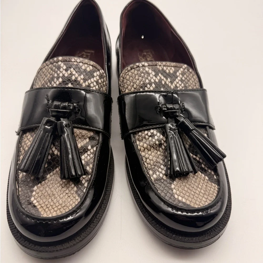 Franco Sarto Lucia Loafer (Women) 8M, BLACK PATENT MULTI Snake Print Lk New